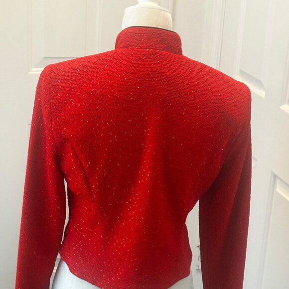 Vintage Jessica Howard Red Glitter Zip Jacket, Stand Collar, Sz 10 - Picture 7 of 15